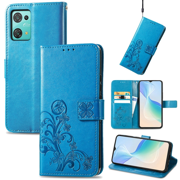 For Blackview Oscal C30 Pro Four-leaf Clasp Embossed Buckle Leather Phone Case(Blue)