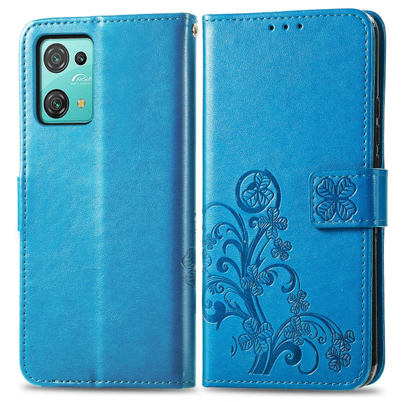 For Blackview Oscal C30 Pro Four-leaf Clasp Embossed Buckle Leather Phone Case(Blue)
