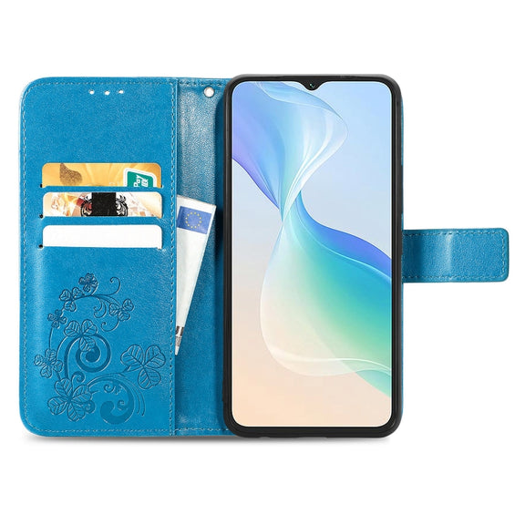 For Blackview Oscal C30 Pro Four-leaf Clasp Embossed Buckle Leather Phone Case(Blue)
