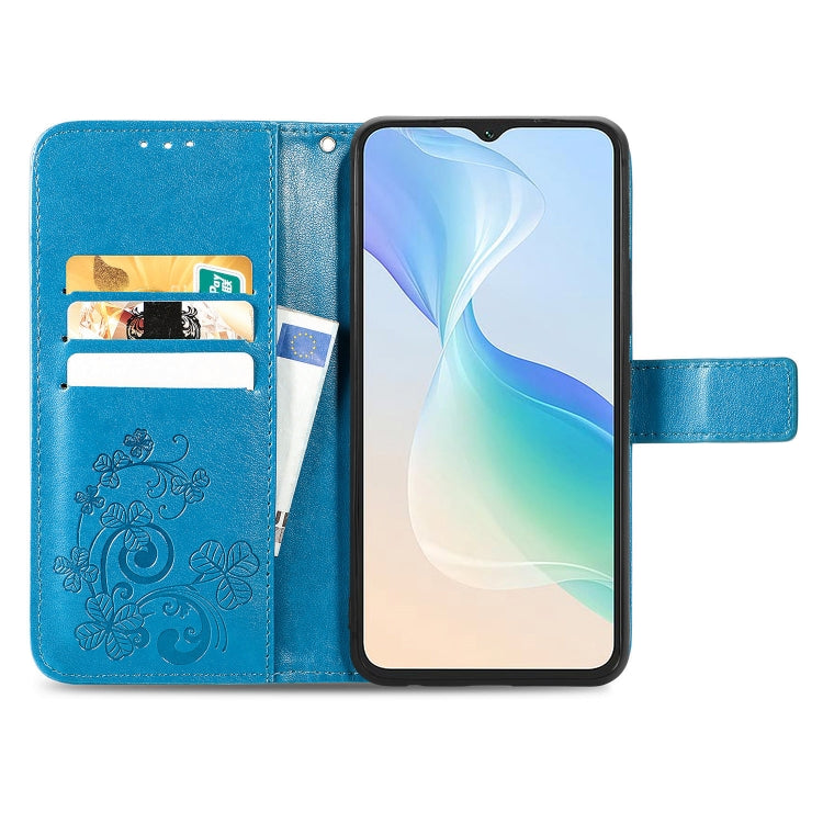For Blackview Oscal C30 Pro Four-leaf Clasp Embossed Buckle Leather Phone Case(Blue)
