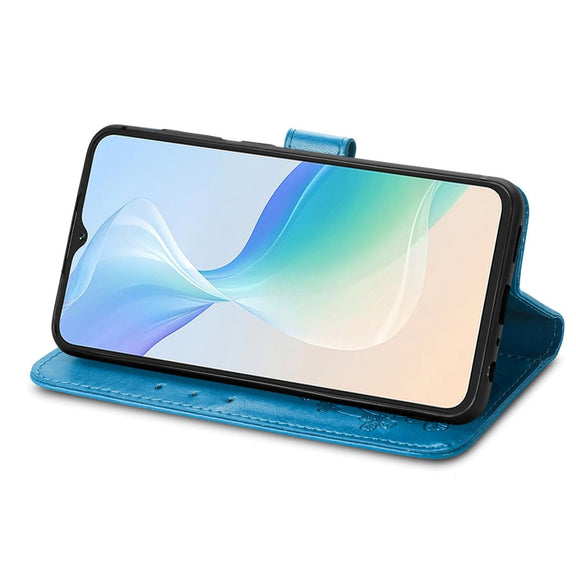 For Blackview Oscal C30 Pro Four-leaf Clasp Embossed Buckle Leather Phone Case(Blue)