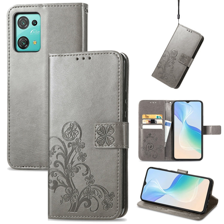 For Blackview Oscal C30 Pro Four-leaf Clasp Embossed Buckle Leather Phone Case(Gray)