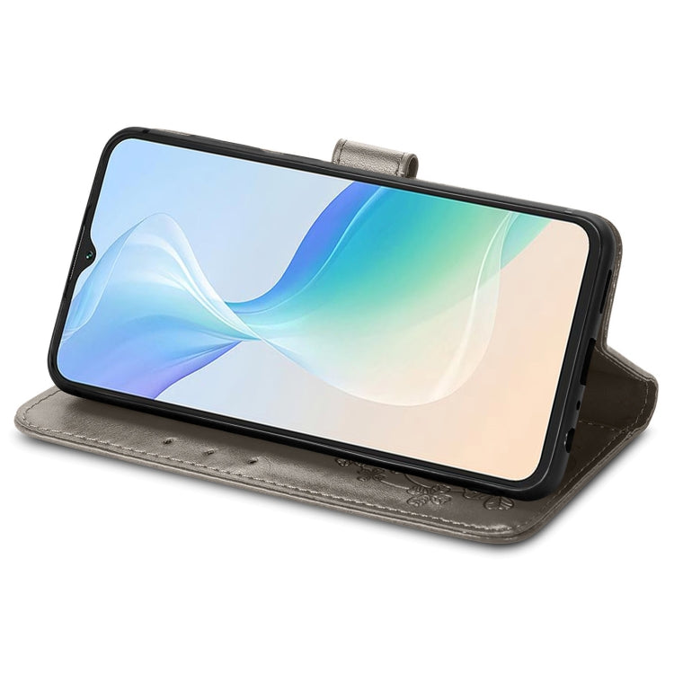 For Blackview Oscal C30 Pro Four-leaf Clasp Embossed Buckle Leather Phone Case(Gray)