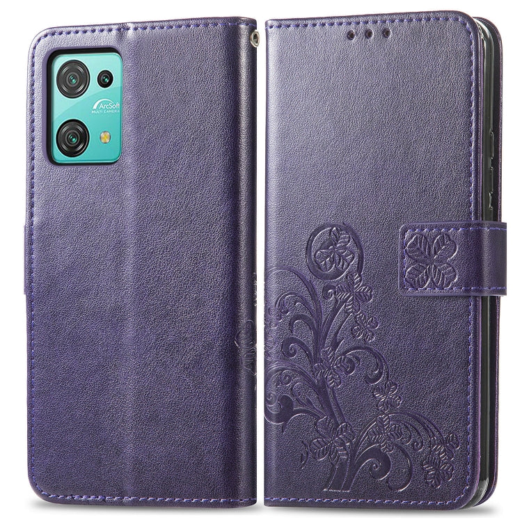 For Blackview Oscal C30 Pro Four-leaf Clasp Embossed Buckle Leather Phone Case(Purple)