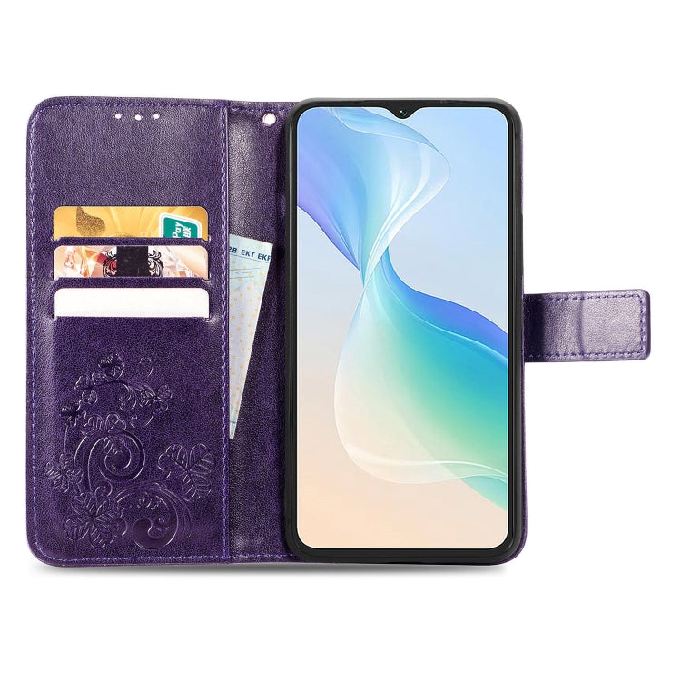 For Blackview Oscal C30 Pro Four-leaf Clasp Embossed Buckle Leather Phone Case(Purple)