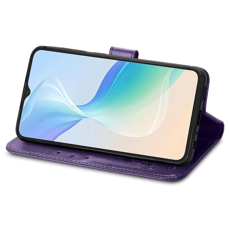 For Blackview Oscal C30 Pro Four-leaf Clasp Embossed Buckle Leather Phone Case(Purple)