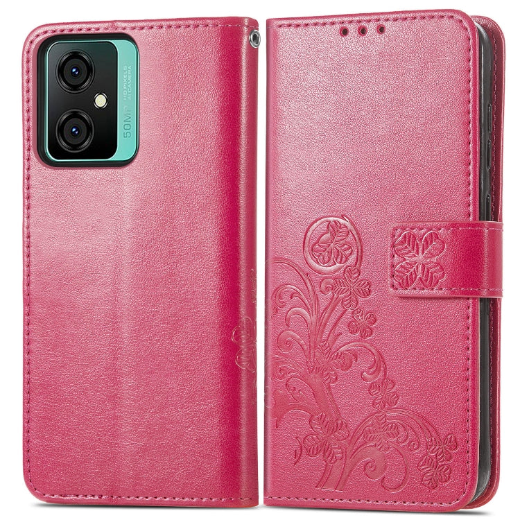 For Blackview Oscal C70 Four-leaf Clasp Embossed Buckle Leather Phone Case(Magenta)