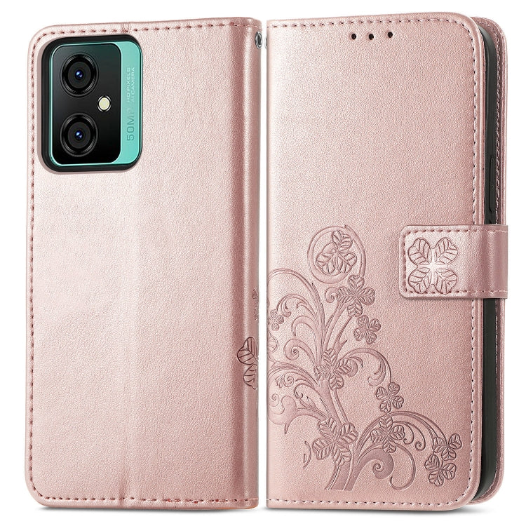 For Blackview Oscal C70 Four-leaf Clasp Embossed Buckle Leather Phone Case(Rose Gold)