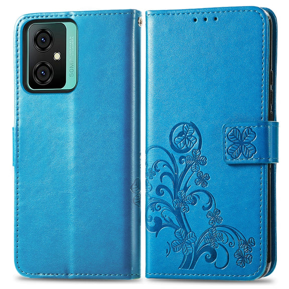For Blackview Oscal C70 Four-leaf Clasp Embossed Buckle Leather Phone Case(Blue)