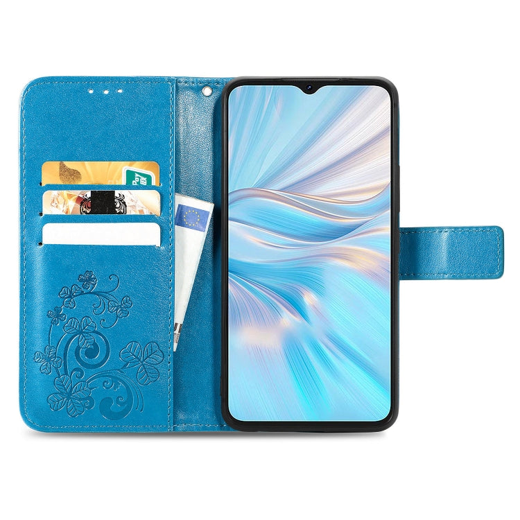 For Blackview Oscal C70 Four-leaf Clasp Embossed Buckle Leather Phone Case(Blue)