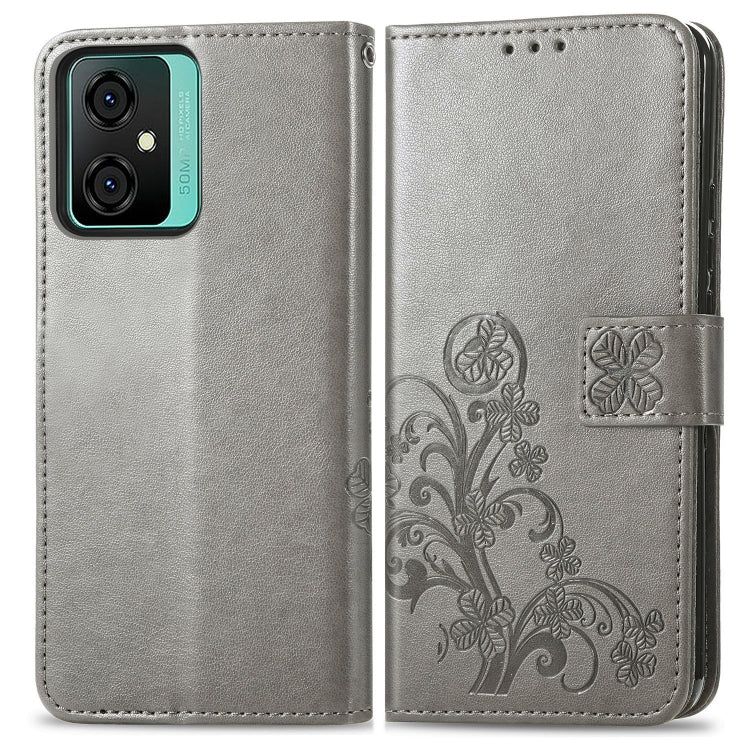 For Blackview Oscal C70 Four-leaf Clasp Embossed Buckle Leather Phone Case(Gray)