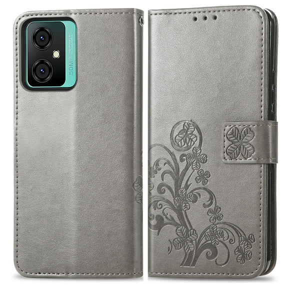 For Blackview Oscal C70 Four-leaf Clasp Embossed Buckle Leather Phone Case(Gray)