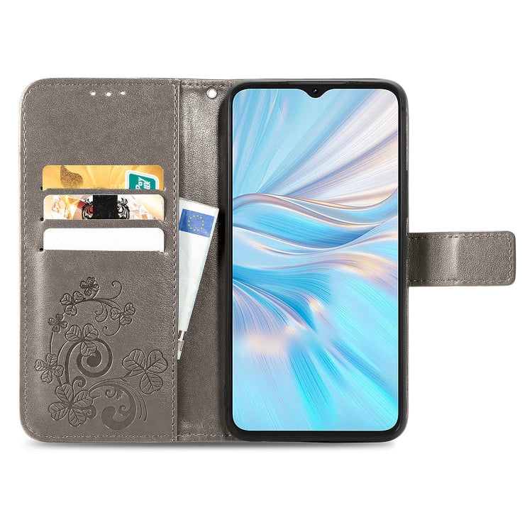 For Blackview Oscal C70 Four-leaf Clasp Embossed Buckle Leather Phone Case(Gray)