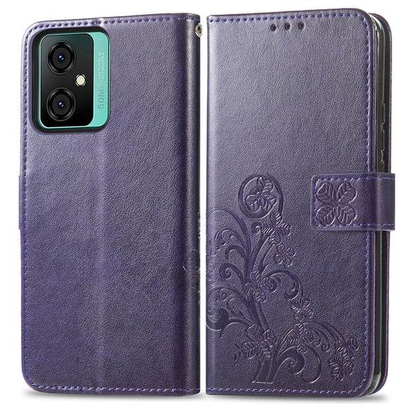 For Blackview Oscal C70 Four-leaf Clasp Embossed Buckle Leather Phone Case(Purple)