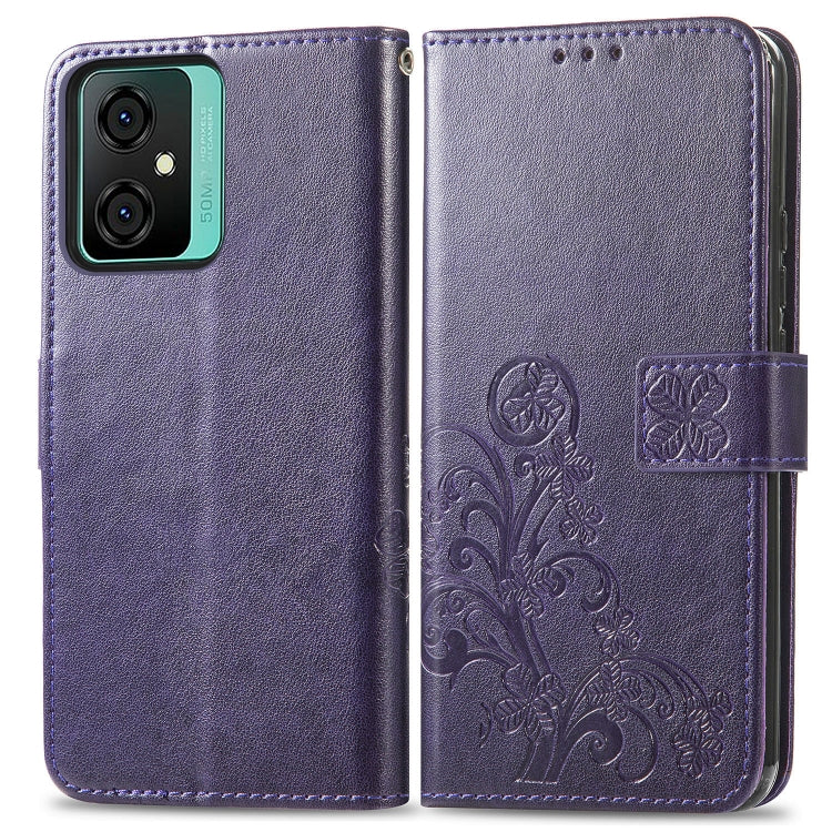 For Blackview Oscal C70 Four-leaf Clasp Embossed Buckle Leather Phone Case(Purple)