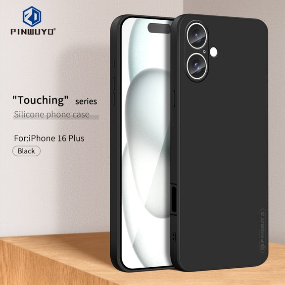 For iPhone 16 Plus PINWUYO Sense Series Liquid Silicone TPU Phone Case(Black)