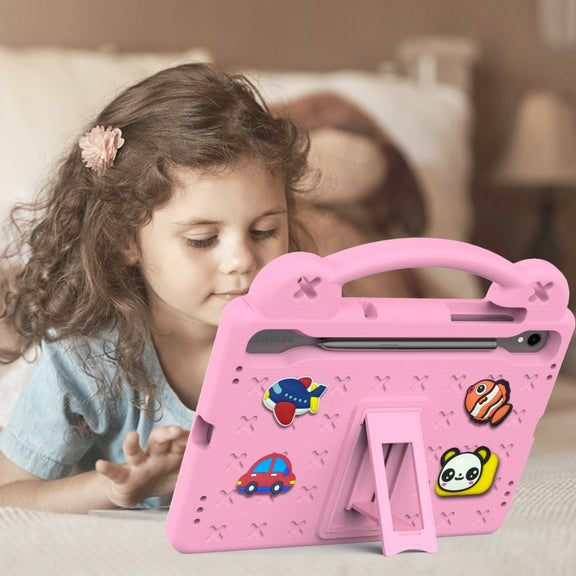 For Samsung Galaxy Tab S9 FE / X510N Handle Kickstand Children EVA Shockproof Tablet Case(Pink)