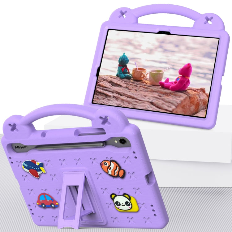 For Samsung Galaxy Tab S9 FE / X510N Handle Kickstand Children EVA Shockproof Tablet Case(Light Purple)