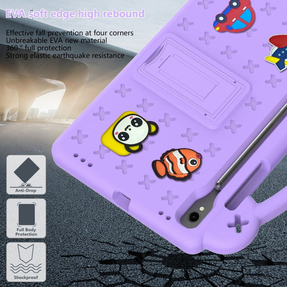 For Samsung Galaxy Tab S9 FE / X510N Handle Kickstand Children EVA Shockproof Tablet Case(Light Purple)