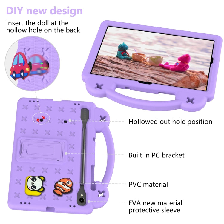 For Samsung Galaxy Tab S9 FE / X510N Handle Kickstand Children EVA Shockproof Tablet Case(Light Purple)
