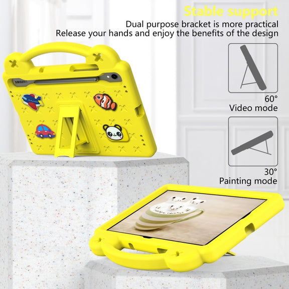 For Samsung Galaxy Tab S9 FE / X510N Handle Kickstand Children EVA Shockproof Tablet Case(Yellow)