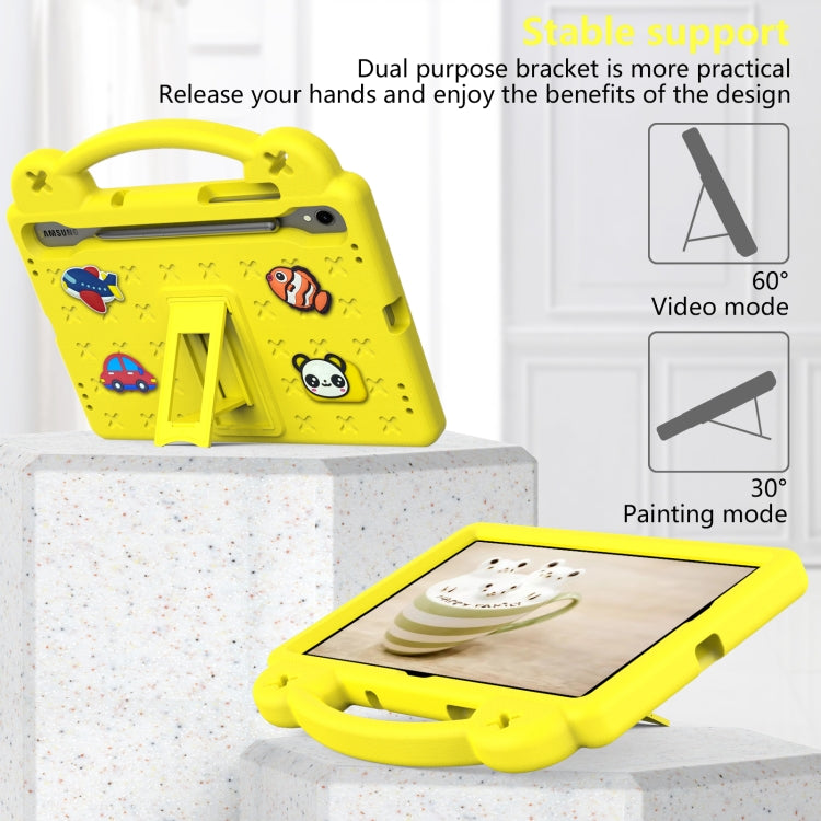 For Samsung Galaxy Tab S9 FE / X510N Handle Kickstand Children EVA Shockproof Tablet Case(Yellow)