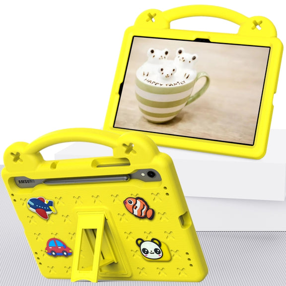 For Samsung Galaxy Tab S9 FE / X510N Handle Kickstand Children EVA Shockproof Tablet Case(Yellow)