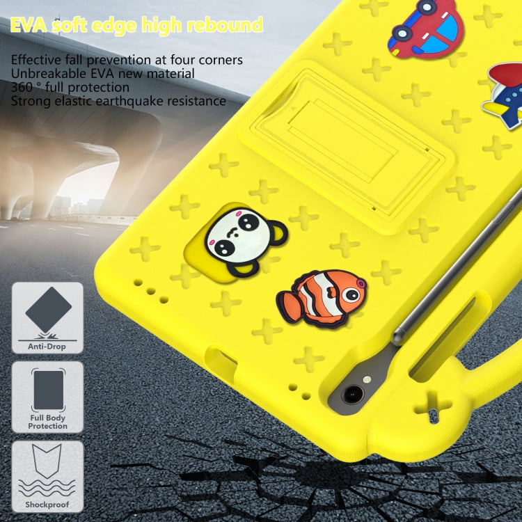 For Samsung Galaxy Tab S9 FE / X510N Handle Kickstand Children EVA Shockproof Tablet Case(Yellow)