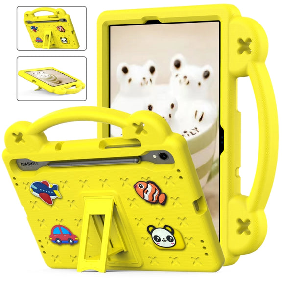 For Samsung Galaxy Tab S9 FE / X510N Handle Kickstand Children EVA Shockproof Tablet Case(Yellow)