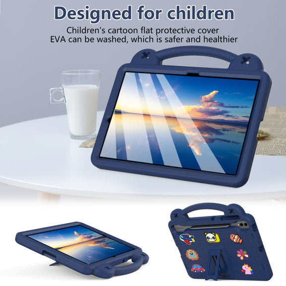 For Samsung Galaxy Tab S9 FE+ 12.4 X610N Handle Kickstand Children EVA Shockproof Tablet Case(Navy Blue)