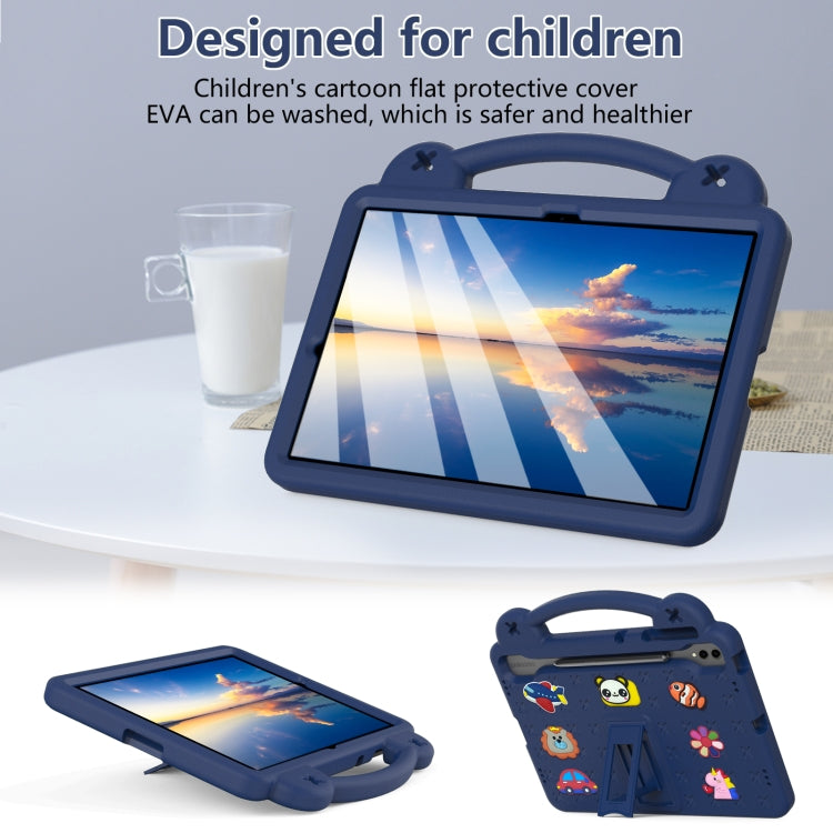 For Samsung Galaxy Tab S9 FE+ 12.4 X610N Handle Kickstand Children EVA Shockproof Tablet Case(Navy Blue)