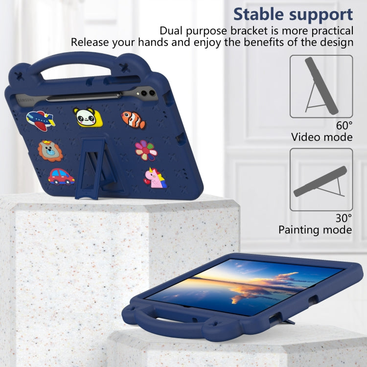 For Samsung Galaxy Tab S9 FE+ 12.4 X610N Handle Kickstand Children EVA Shockproof Tablet Case(Navy Blue)