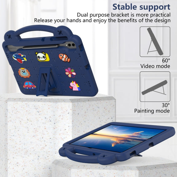 For Samsung Galaxy Tab S9 FE+ 12.4 X610N Handle Kickstand Children EVA Shockproof Tablet Case(Navy Blue)