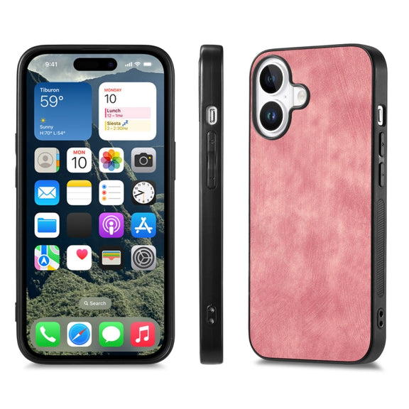 For iPhone 16 Vintage Leather PC Back Cover Phone Case(Pink)