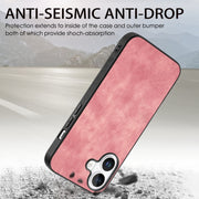 For iPhone 16 Vintage Leather PC Back Cover Phone Case(Pink)