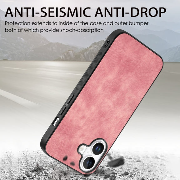 For iPhone 16 Vintage Leather PC Back Cover Phone Case(Pink)