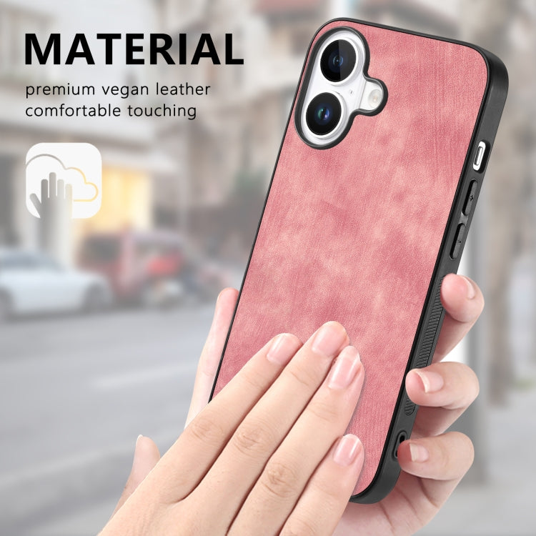For iPhone 16 Vintage Leather PC Back Cover Phone Case(Pink)