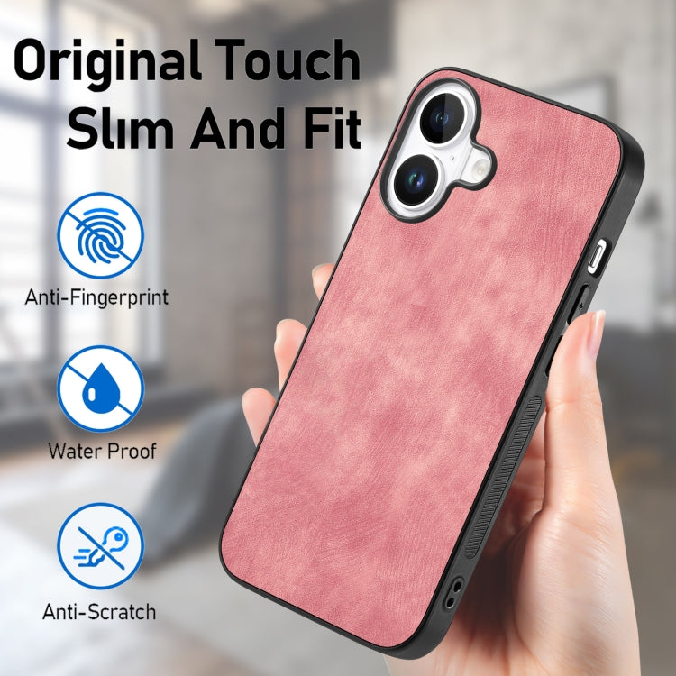 For iPhone 16 Vintage Leather PC Back Cover Phone Case(Pink)