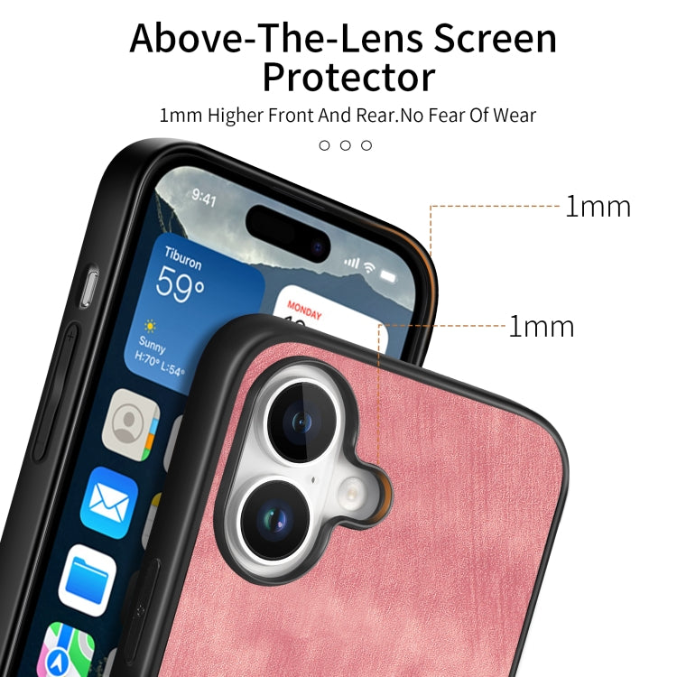 For iPhone 16 Vintage Leather PC Back Cover Phone Case(Pink)