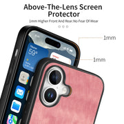 For iPhone 16 Vintage Leather PC Back Cover Phone Case(Pink)