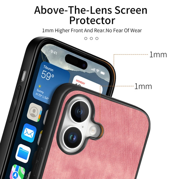 For iPhone 16 Vintage Leather PC Back Cover Phone Case(Pink)