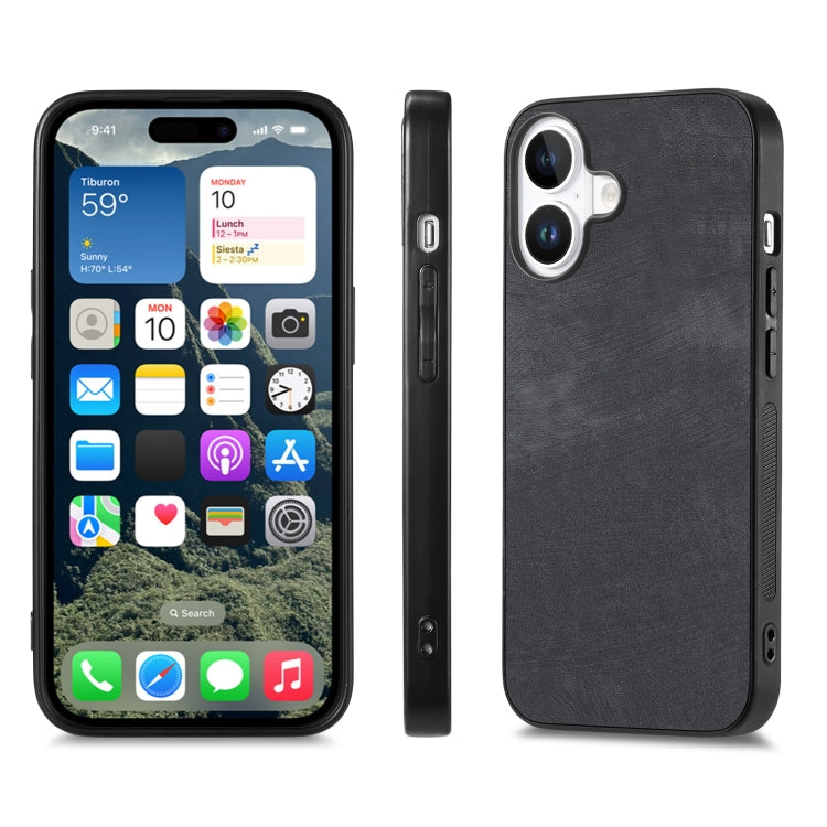 For iPhone 16 Plus Vintage Leather PC Back Cover Phone Case(Black)