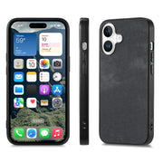 For iPhone 16 Plus Vintage Leather PC Back Cover Phone Case(Black)