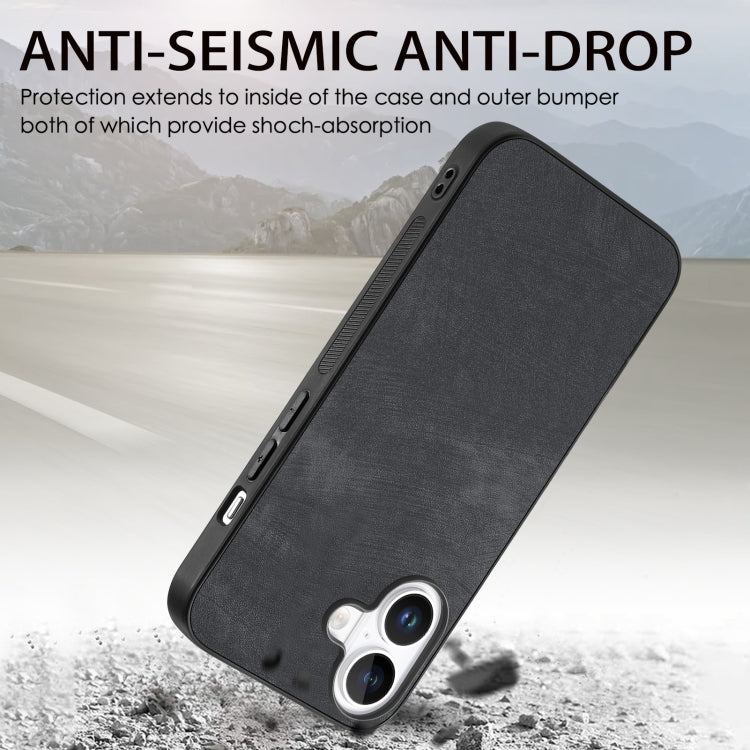 For iPhone 16 Plus Vintage Leather PC Back Cover Phone Case(Black)