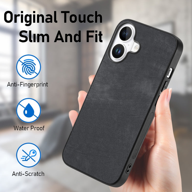 For iPhone 16 Plus Vintage Leather PC Back Cover Phone Case(Black)