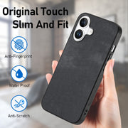 For iPhone 16 Plus Vintage Leather PC Back Cover Phone Case(Black)