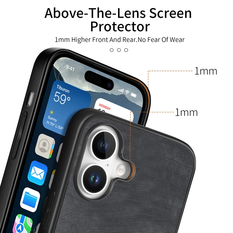 For iPhone 16 Plus Vintage Leather PC Back Cover Phone Case(Black)