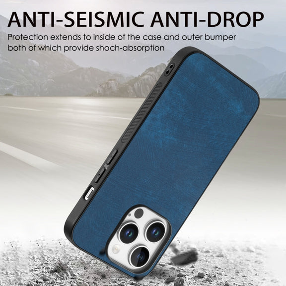 For iPhone 16 Pro Vintage Leather PC Back Cover Phone Case(Blue)