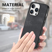 For iPhone 16 Pro Max Vintage Leather PC Back Cover Phone Case(Black)