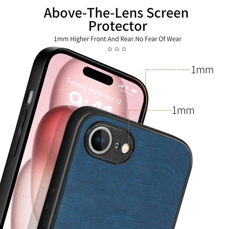 For iPhone 16e Vintage Leather PC Back Cover Phone Case(Blue)
